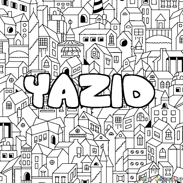 Coloriage prénom YAZID - d&eacute;cor Ville