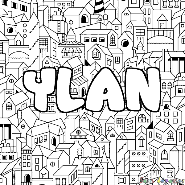 Coloriage prénom YLAN - d&eacute;cor Ville