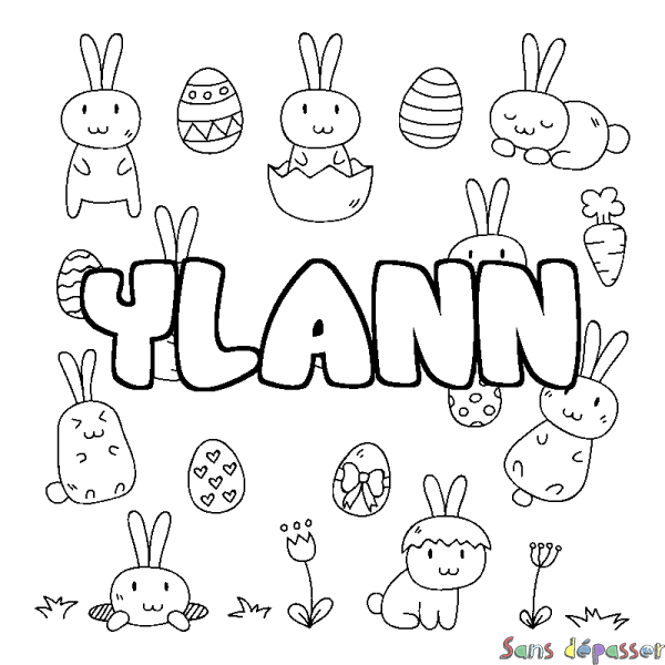 Coloriage pr&eacute;nom YLANN - d&eacute;cor Paques