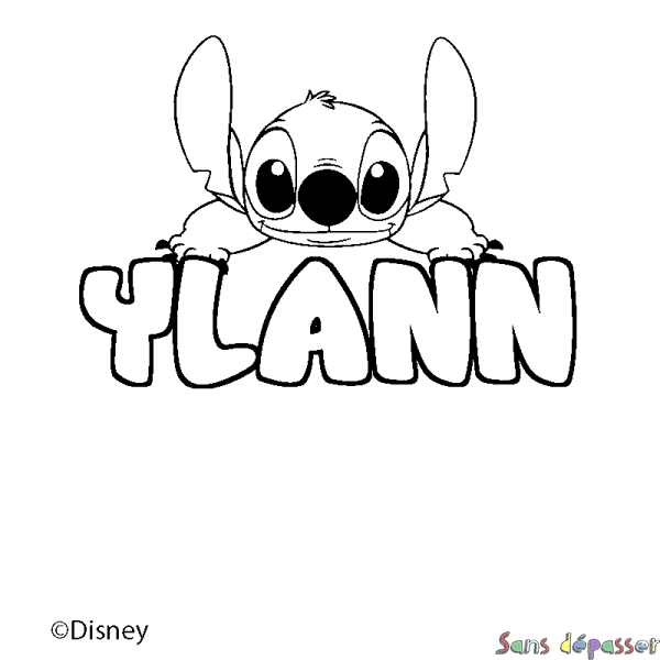 Coloriage pr&eacute;nom YLANN - d&eacute;cor Stitch