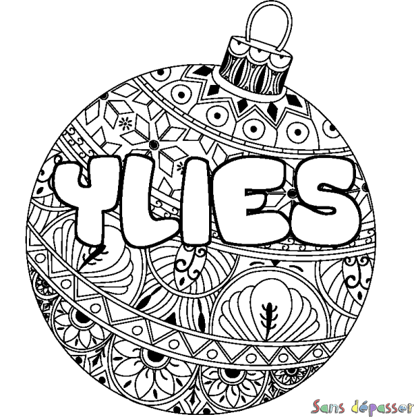 Coloriage pr&eacute;nom YLIES - d&eacute;cor Boule de No&euml;l