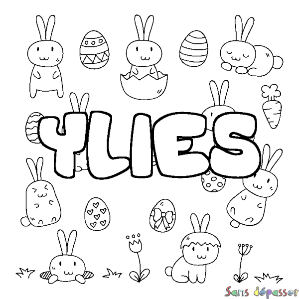 Coloriage pr&eacute;nom YLIES - d&eacute;cor Paques