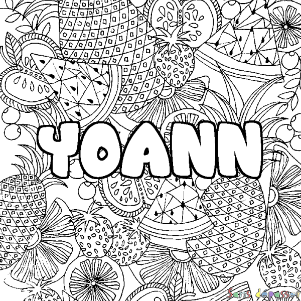 Coloriage pr&eacute;nom YOANN - d&eacute;cor Mandala fruits