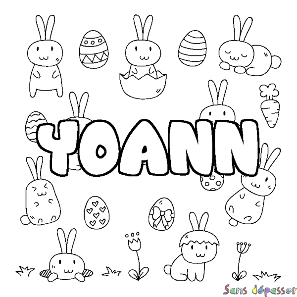 Coloriage pr&eacute;nom YOANN - d&eacute;cor Paques