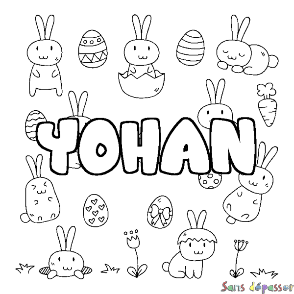 Coloriage pr&eacute;nom YOHAN - d&eacute;cor Paques