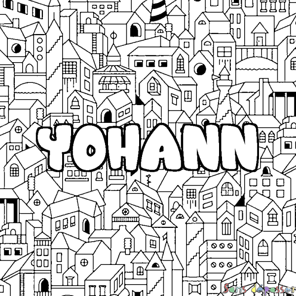 Coloriage pr&eacute;nom YOHANN - d&eacute;cor Ville