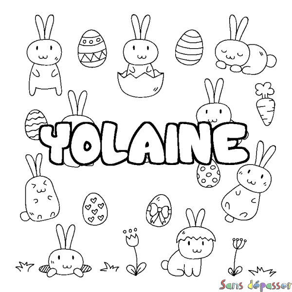 Coloriage pr&eacute;nom YOLAINE - d&eacute;cor Paques