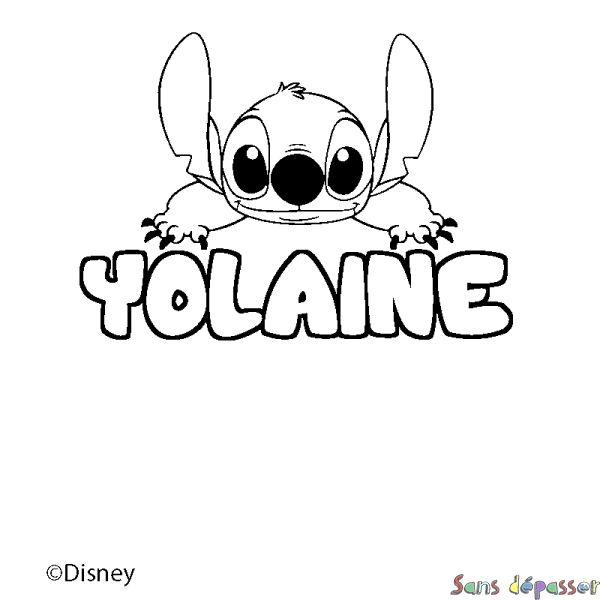 Coloriage pr&eacute;nom YOLAINE - d&eacute;cor Stitch