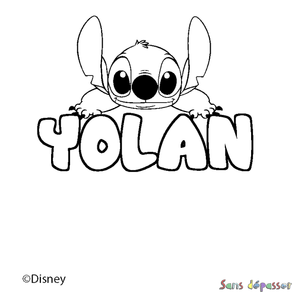 Coloriage pr&eacute;nom YOLAN - d&eacute;cor Stitch