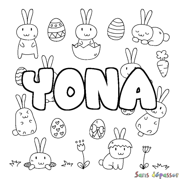 Coloriage pr&eacute;nom YONA - d&eacute;cor Paques