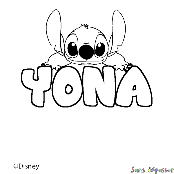Coloriage pr&eacute;nom YONA - d&eacute;cor Stitch
