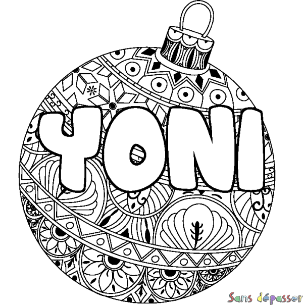Coloriage pr&eacute;nom YONI - d&eacute;cor Boule de No&euml;l
