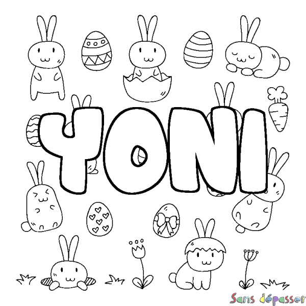 Coloriage pr&eacute;nom YONI - d&eacute;cor Paques