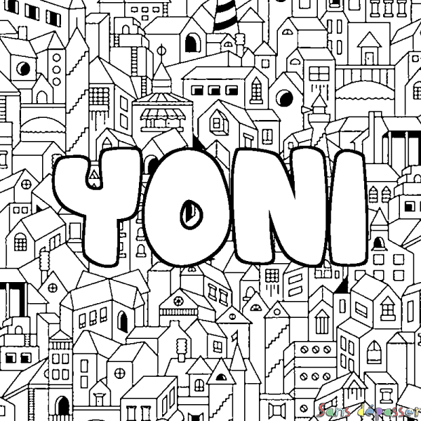 Coloriage pr&eacute;nom YONI - d&eacute;cor Ville