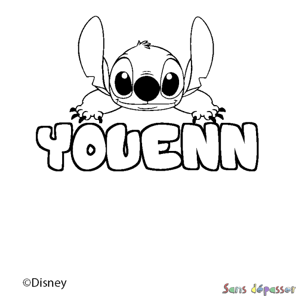 Coloriage pr&eacute;nom YOUENN - d&eacute;cor Stitch