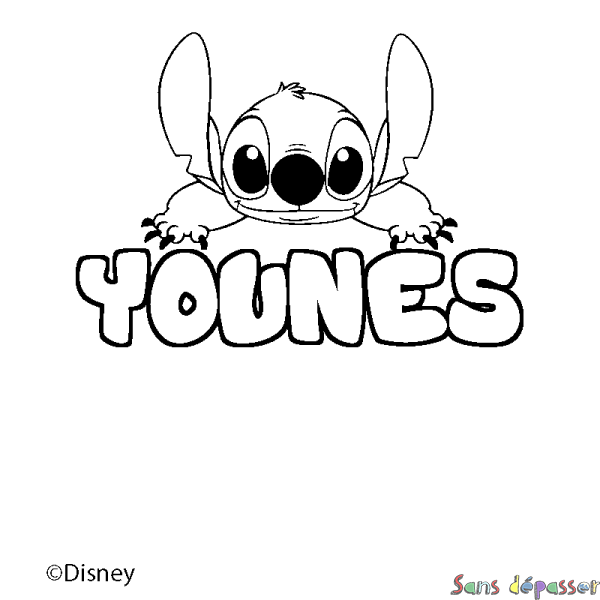 Coloriage pr&eacute;nom YOUNES - d&eacute;cor Stitch