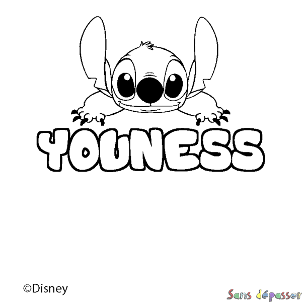 Coloriage pr&eacute;nom YOUNESS - d&eacute;cor Stitch