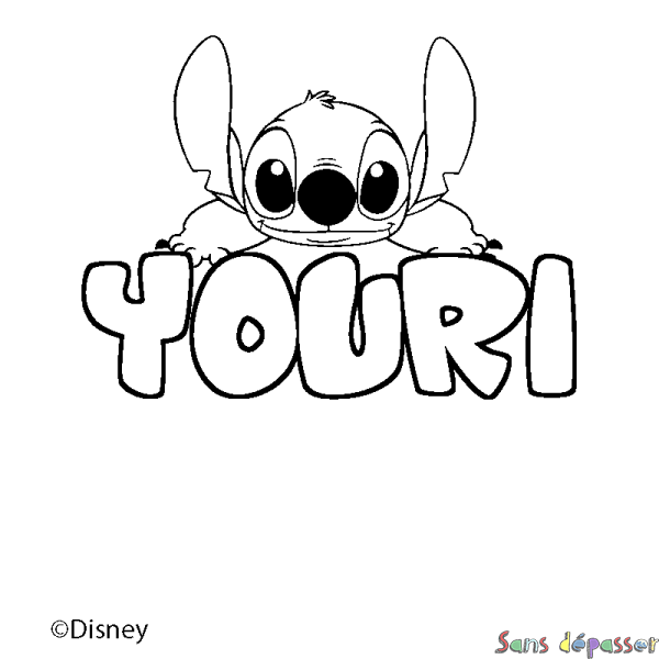 Coloriage pr&eacute;nom YOURI - d&eacute;cor Stitch