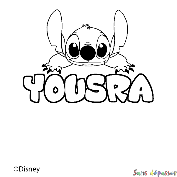 Coloriage pr&eacute;nom YOUSRA - d&eacute;cor Stitch