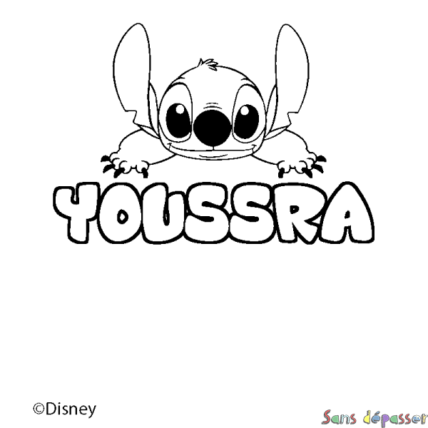 Coloriage pr&eacute;nom YOUSSRA - d&eacute;cor Stitch