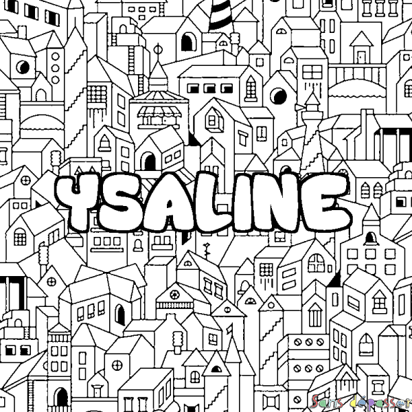 Coloriage pr&eacute;nom YSALINE - d&eacute;cor Ville