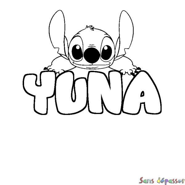 Coloriage prénom YUNA - d&eacute;cor Stitch