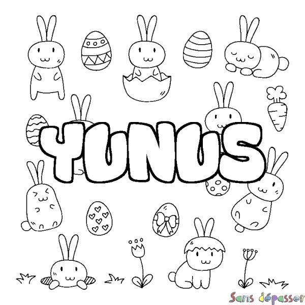 Coloriage pr&eacute;nom YUNUS - d&eacute;cor Paques