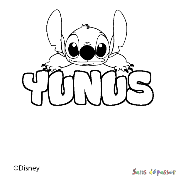 Coloriage pr&eacute;nom YUNUS - d&eacute;cor Stitch