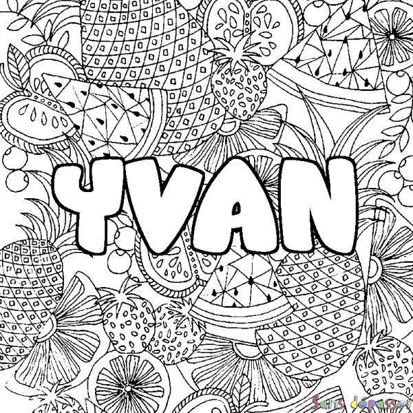 Coloriage prénom YVAN - d&eacute;cor Mandala fruits