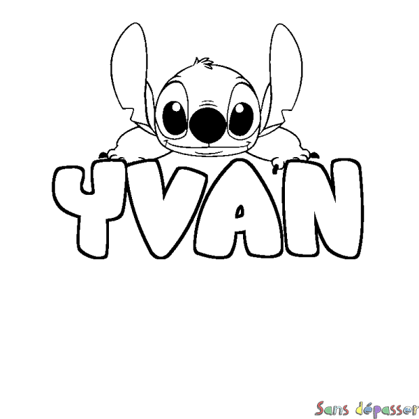 Coloriage prénom YVAN - d&eacute;cor Stitch
