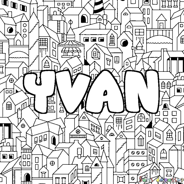 Coloriage prénom YVAN - d&eacute;cor Ville