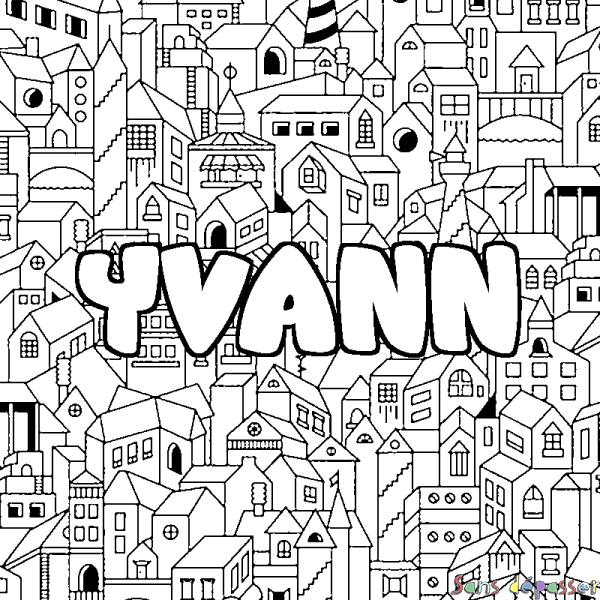 Coloriage prénom YVANN - d&eacute;cor Ville