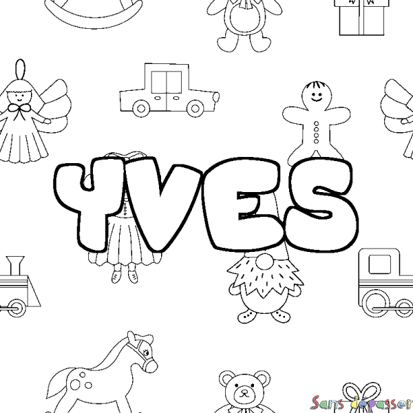 Coloriage pr&eacute;nom YVES - d&eacute;cor Jouets