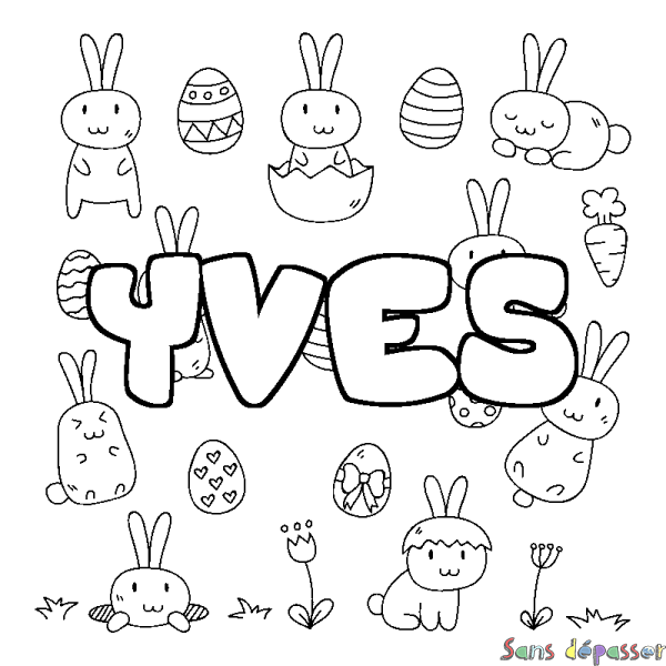Coloriage pr&eacute;nom YVES - d&eacute;cor Paques