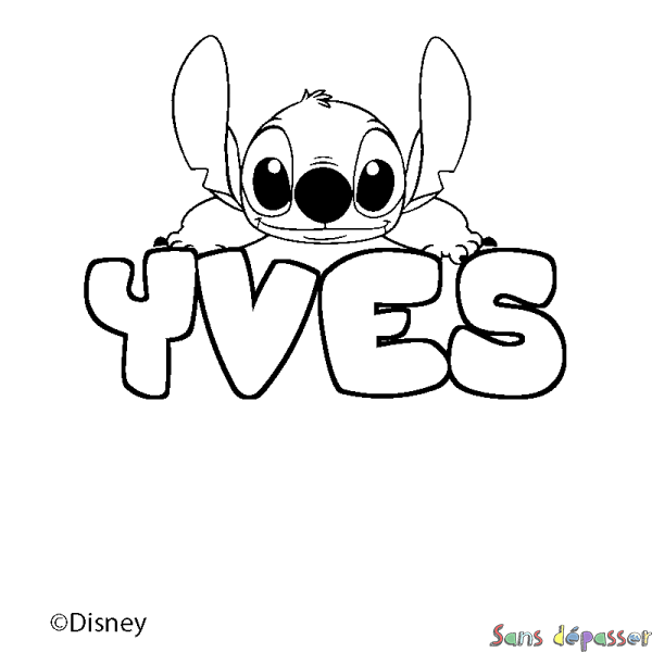 Coloriage pr&eacute;nom YVES - d&eacute;cor Stitch