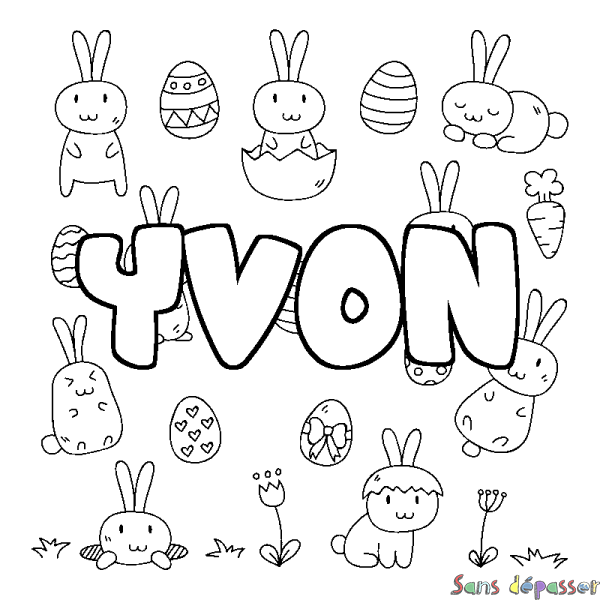 Coloriage pr&eacute;nom YVON - d&eacute;cor Paques