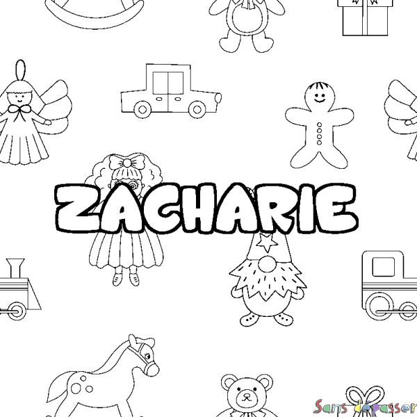 Coloriage pr&eacute;nom ZACHARIE - d&eacute;cor Jouets