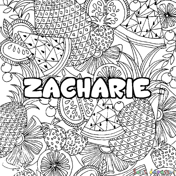 Coloriage prénom ZACHARIE - d&eacute;cor Mandala fruits