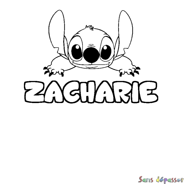 Coloriage prénom ZACHARIE - d&eacute;cor Stitch