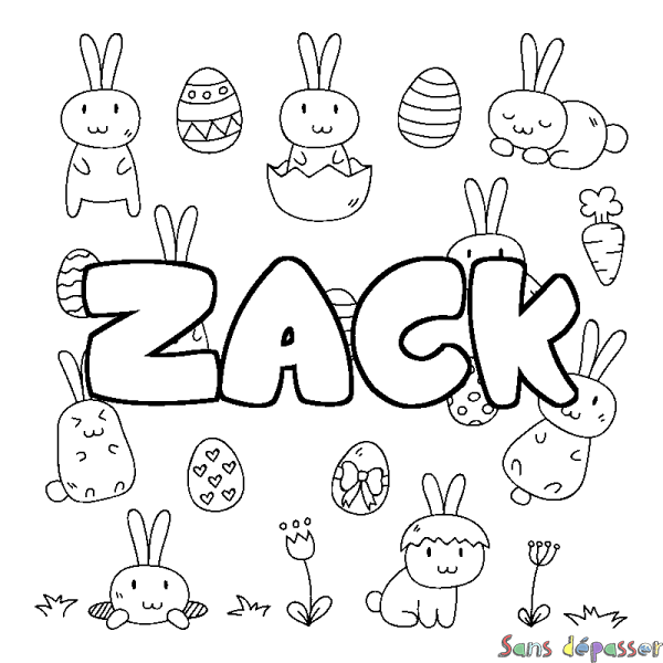 Coloriage pr&eacute;nom ZACK - d&eacute;cor Paques