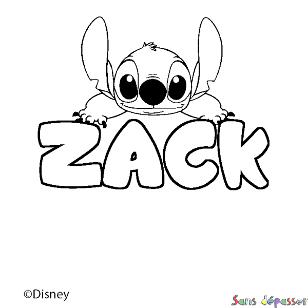 Coloriage pr&eacute;nom ZACK - d&eacute;cor Stitch