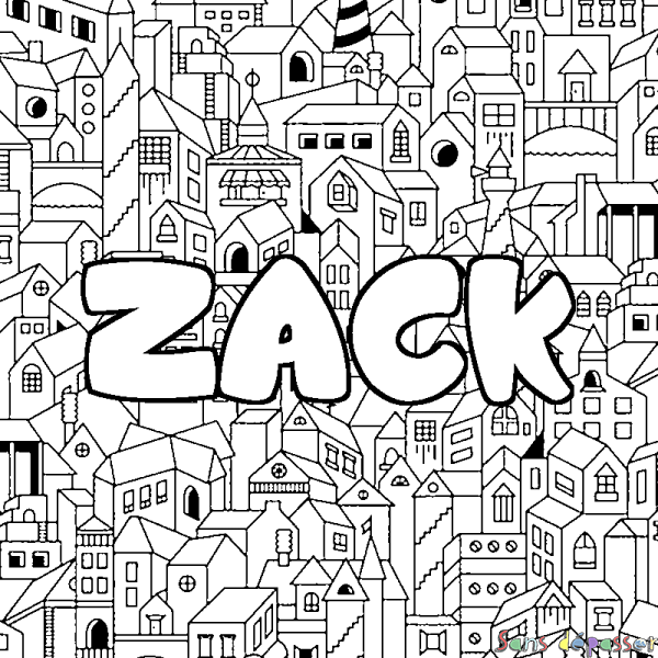 Coloriage prénom ZACK - d&eacute;cor Ville