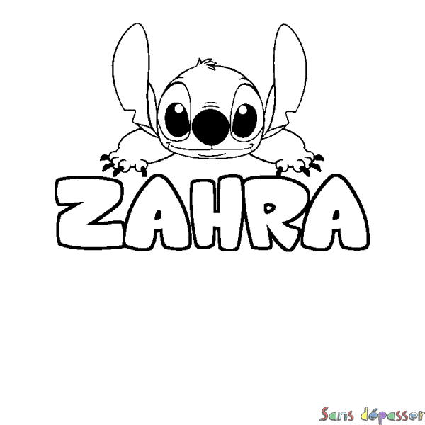 Coloriage prénom ZAHRA - d&eacute;cor Stitch