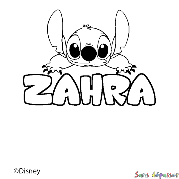 Coloriage pr&eacute;nom ZAHRA - d&eacute;cor Stitch