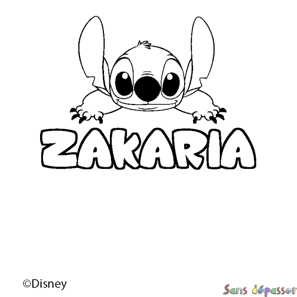 Coloriage pr&eacute;nom ZAKARIA - d&eacute;cor Stitch