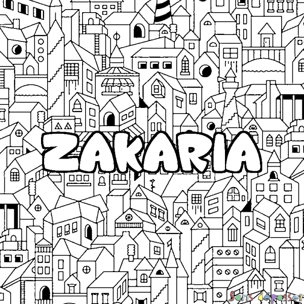 Coloriage pr&eacute;nom ZAKARIA - d&eacute;cor Ville