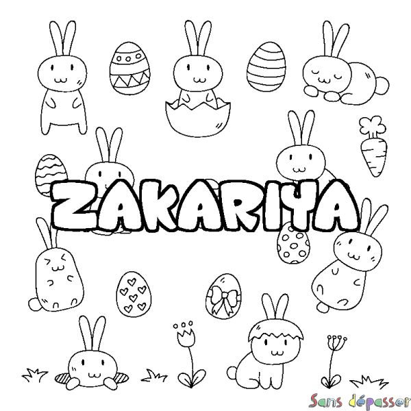 Coloriage pr&eacute;nom ZAKARIYA - d&eacute;cor Paques