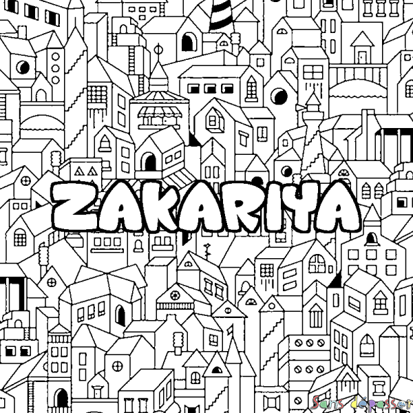 Coloriage prénom ZAKARIYA - d&eacute;cor Ville
