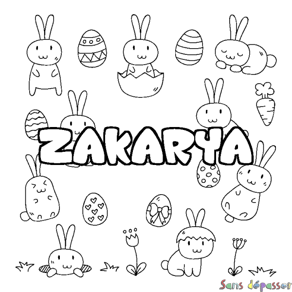 Coloriage pr&eacute;nom ZAKARYA - d&eacute;cor Paques