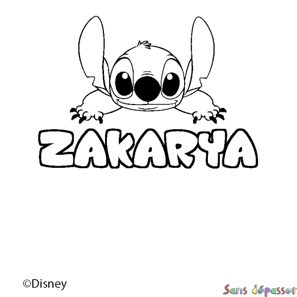 Coloriage pr&eacute;nom ZAKARYA - d&eacute;cor Stitch